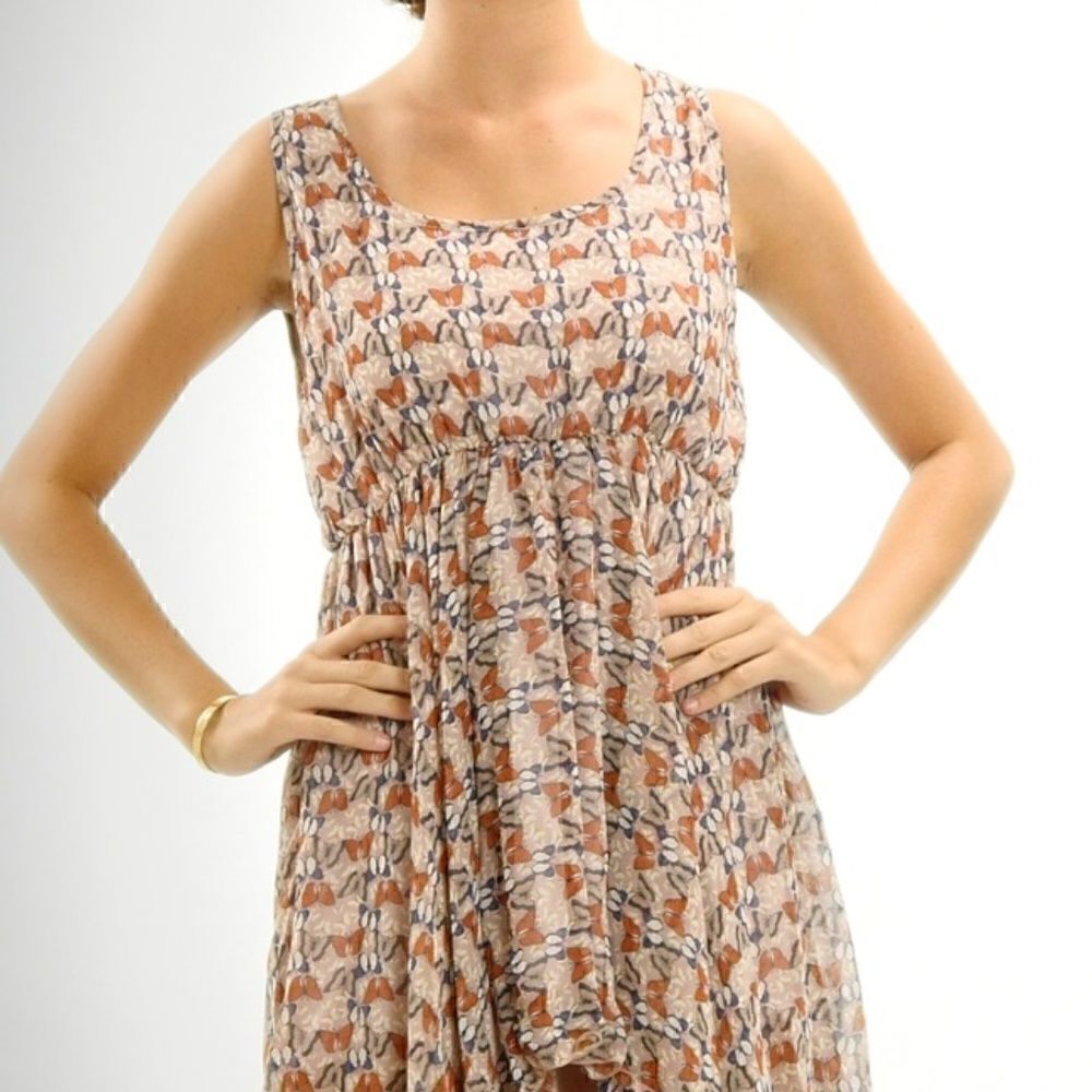 NEW!! CUTE! Butterfly print empire waist chiffon dress High Low Uneven Hem